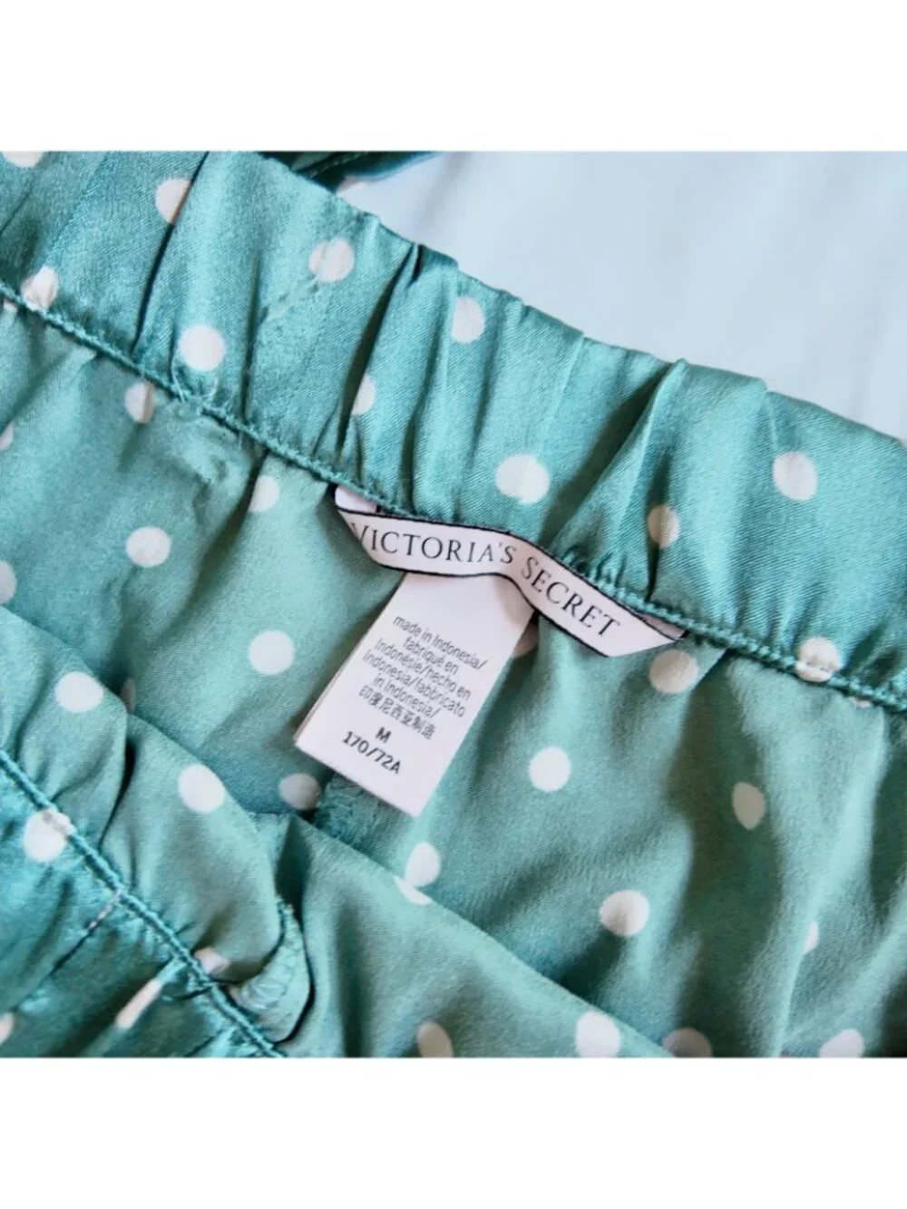 Victoria's Secret Pajama Set Womens S L Satin Cami Shorts Polka dot Shale Green